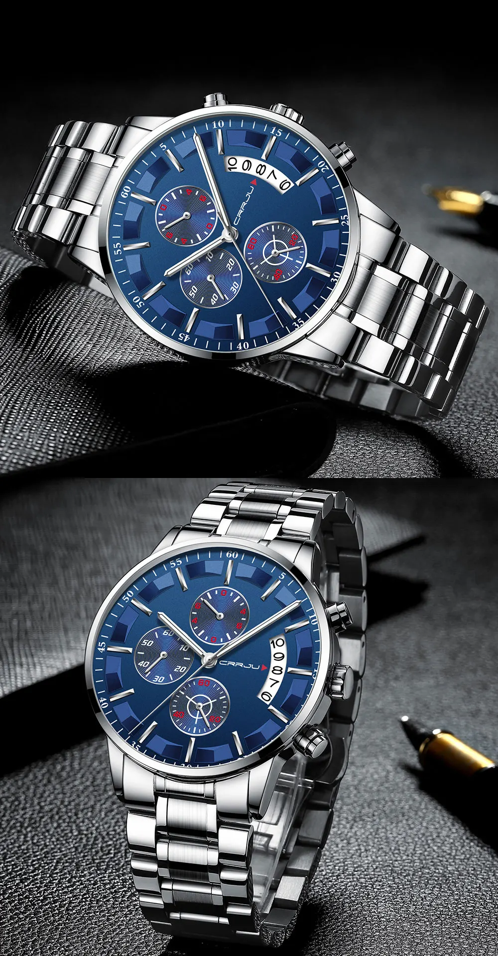 Мужские часы CRRJU Топ бренд водонепроницаемые спортивные часы с хронографом мужские повседневные кварцевые часы из нержавеющей стали Relogio Masculino