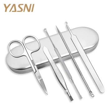 

5pcs/Set Acne Needle Kits Stainless Steel Blackhead Removal Comedone Extractor Pimple Removal Scissors Tweezers FS37