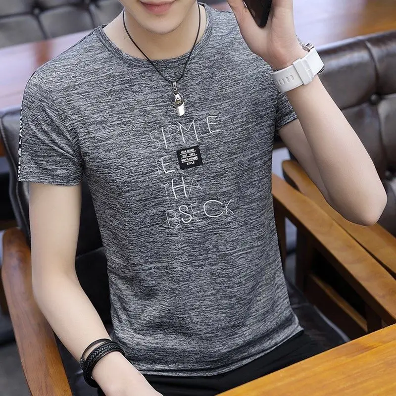 Корейская мужская футболка с коротким рукавом и круглым вырезом, Мужская футболка из полиэстера, летняя крутая футболка, мужская Тонкая Повседневная футболка, мужские футболки размера плюс