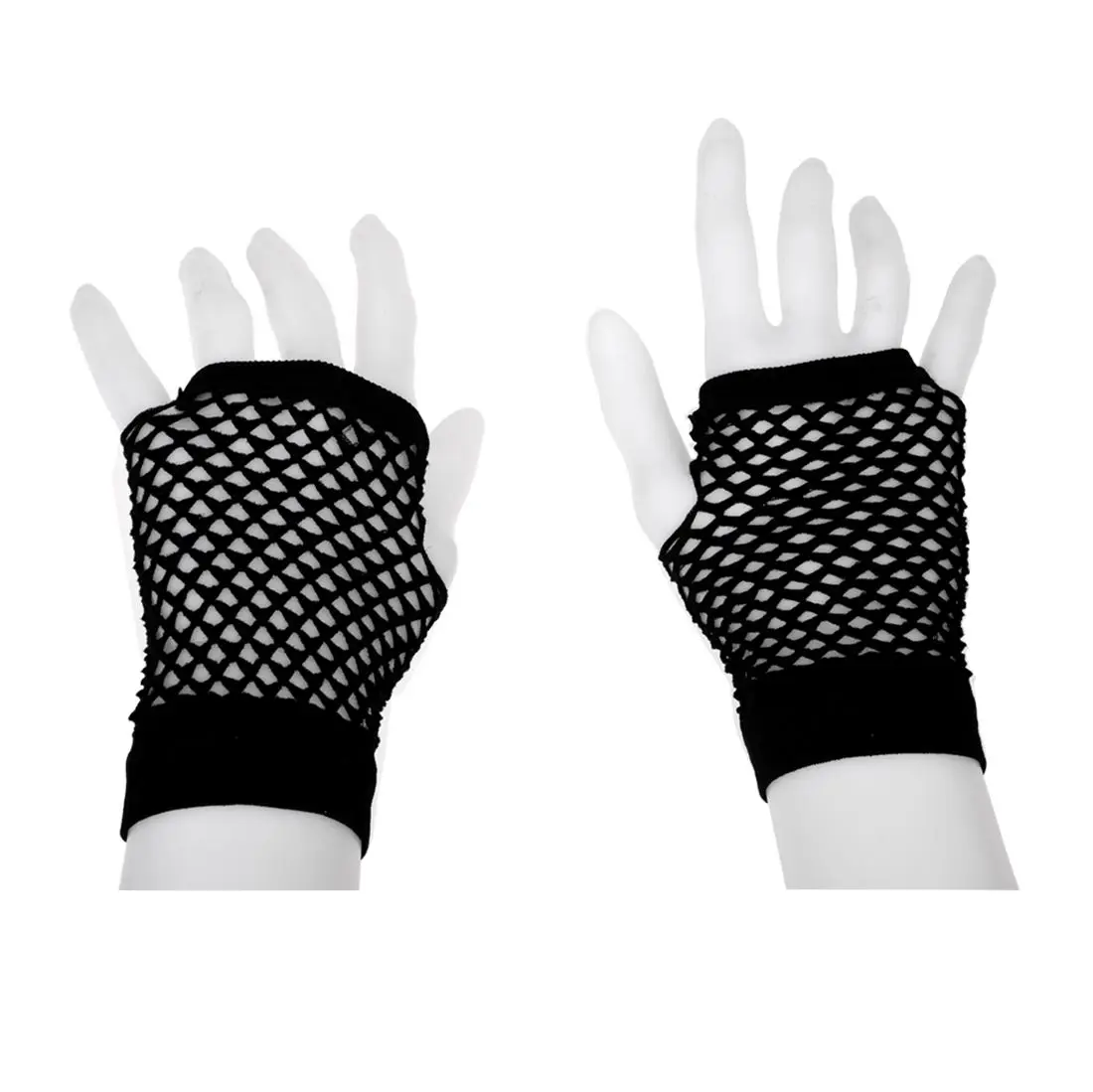 

2pcs Fish Net Elastic Short Gloves Fingerless Mittens Black for Ladies