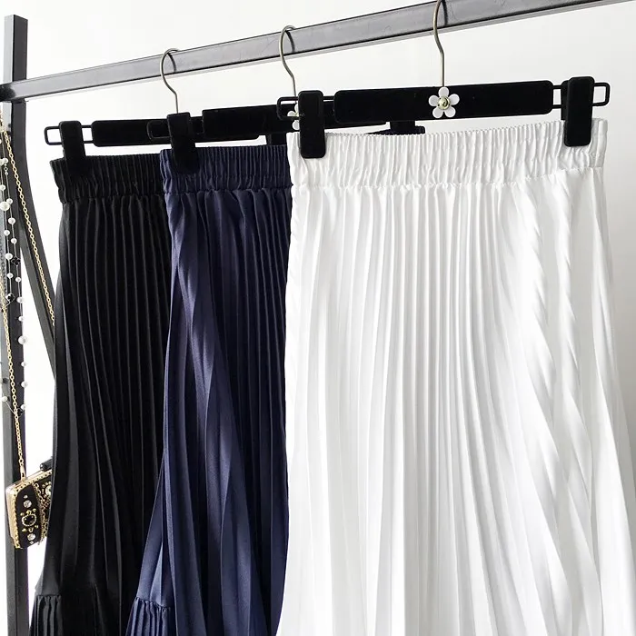 Летние женские миди юбки в Корейском стиле с оборками, Женская однотонная черно-белая плиссированная юбка с высокой талией для женщин