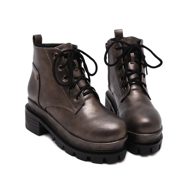 

2016 women Martin boots British style thick bottom motorcycle boots lace up flat short boots Bottes femmes zapatos XK090247