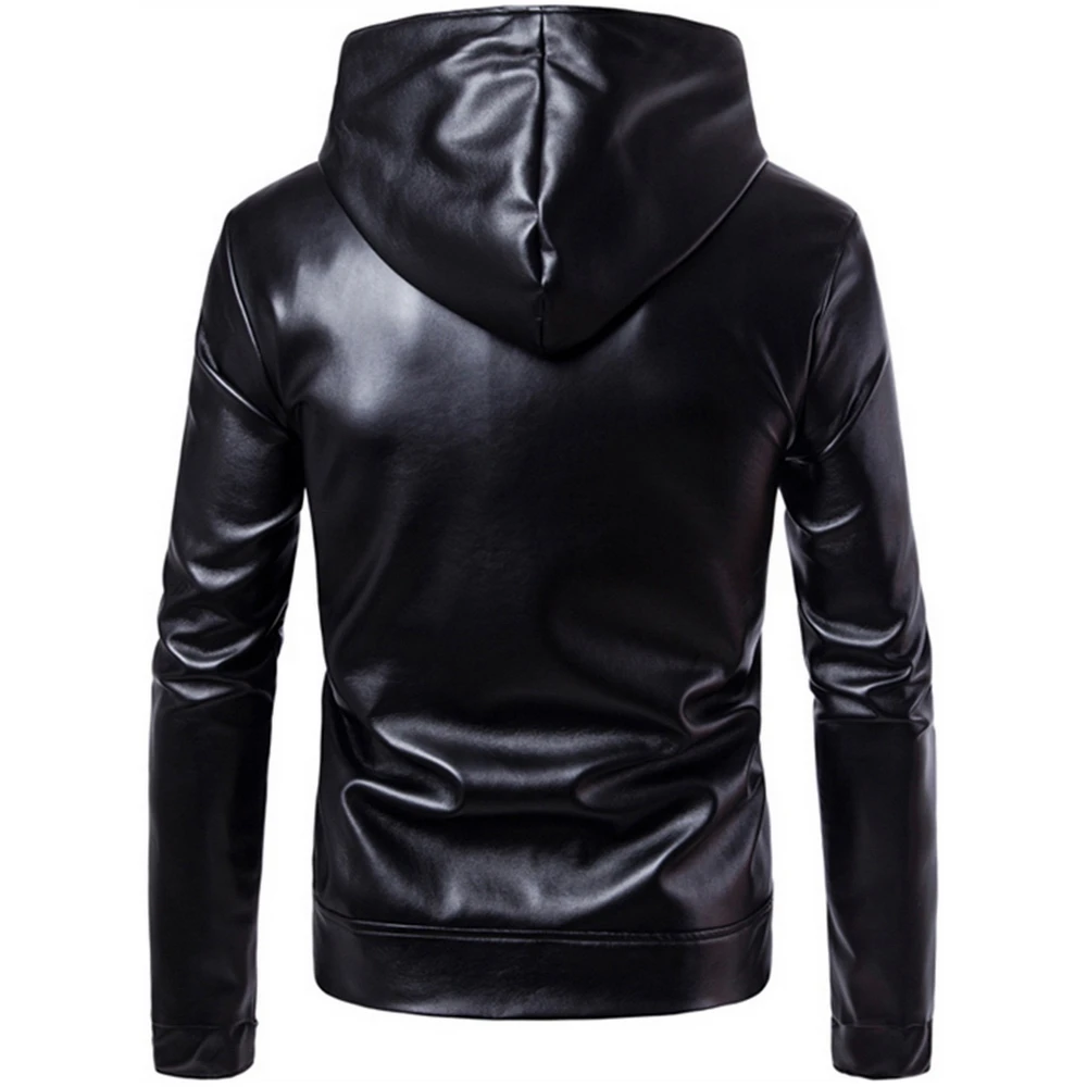 Куртка из искусственной кожи, Черная мужская кожаная куртка с капюшоном на молнии, мужское пальто с длинным рукавом, водолазка, искусственная кожа, куртка, новинка