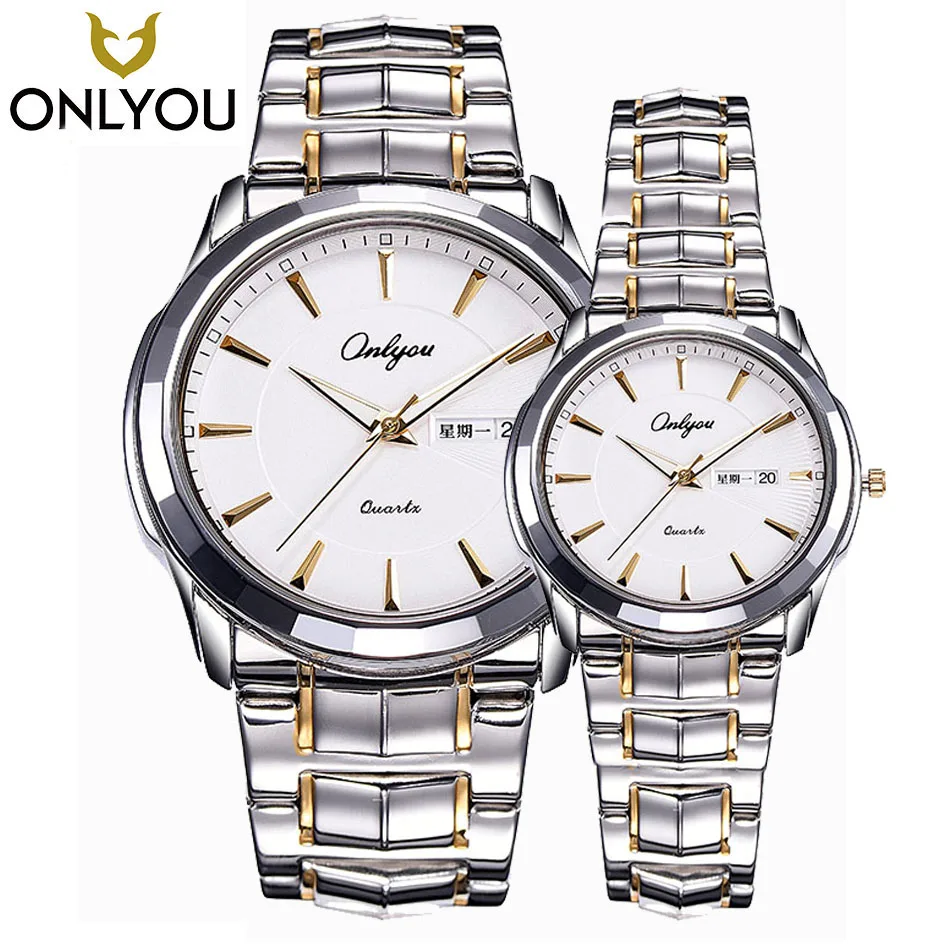 Onlyou Для мужчин кварцевые часы неделю Дисплей Нержавеющая сталь Wristwatches2017 Военное