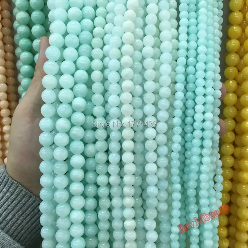 

Free Shipping Round Smooth Light Blue Jadee Beads Jewelry Beads For Jewelry Making Diy Bracelet Strand 15"