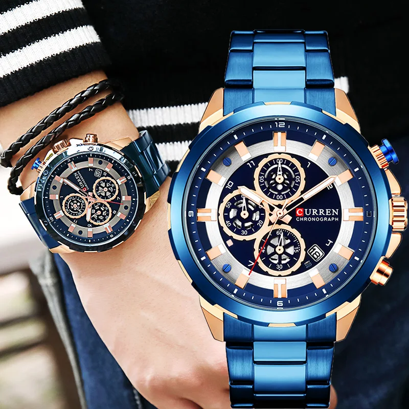 

Curren Men's Watches Top Brand Luxury Waterproof Men Watch Luxury Blue Man Watch 2019 Men's Wristwatch Clock Relogio Masculino