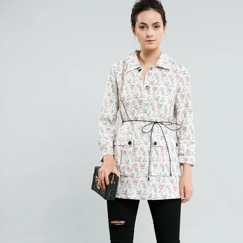 Женщины цветочный принт хлопок длинный плащ 2017 Осень|long trench coat|long trenchtrench coat |