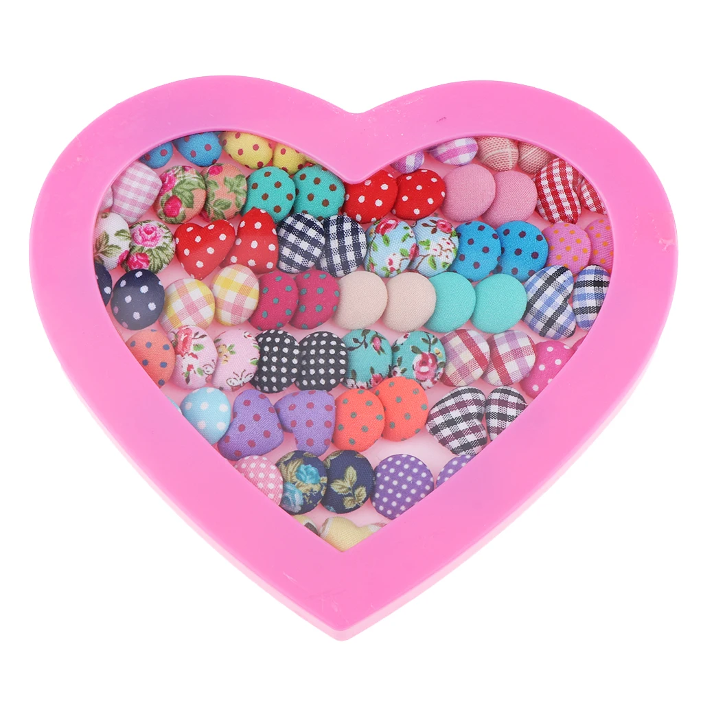 36 пар Женская Ретро ткань в горошек серьги-кнопки набор круглый сердце серьги-гвоздики