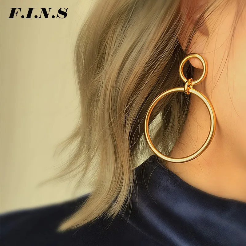 

F.I.N.S Korean Earrings Hanging Big Circle Earrings for Women Drop Earring Gold Color Alloy Minimalist Fashion Christmas Jewelry