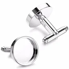 10 pcs Prata Fit 16mm 18 milímetros Rodada Cabochão de Vidro Da Foto Moldura Bandeja Base de Molduras De Bronze Abotoaduras Para Os Homens espaços Em Branco botão de Suprimentos