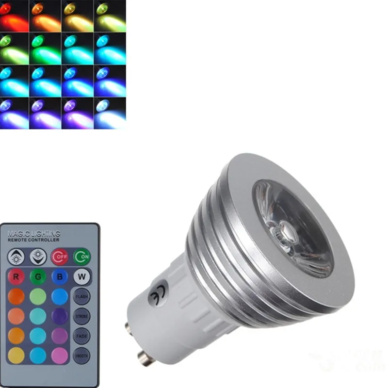 10 шт. 3 Вт GU10 RGB 16 Цвета светодиодные лампочки Лампы для мотоциклов Spotlight 85-265 В + ИК-пульт дистанционного контроллер Высокое качество