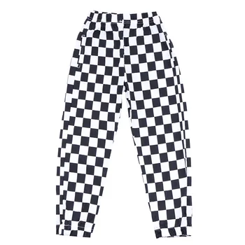 

Adult Kids Spring Autumn Costumes Pants Black white plaid casual loose harem Hip Hop street Dance Panelled pants