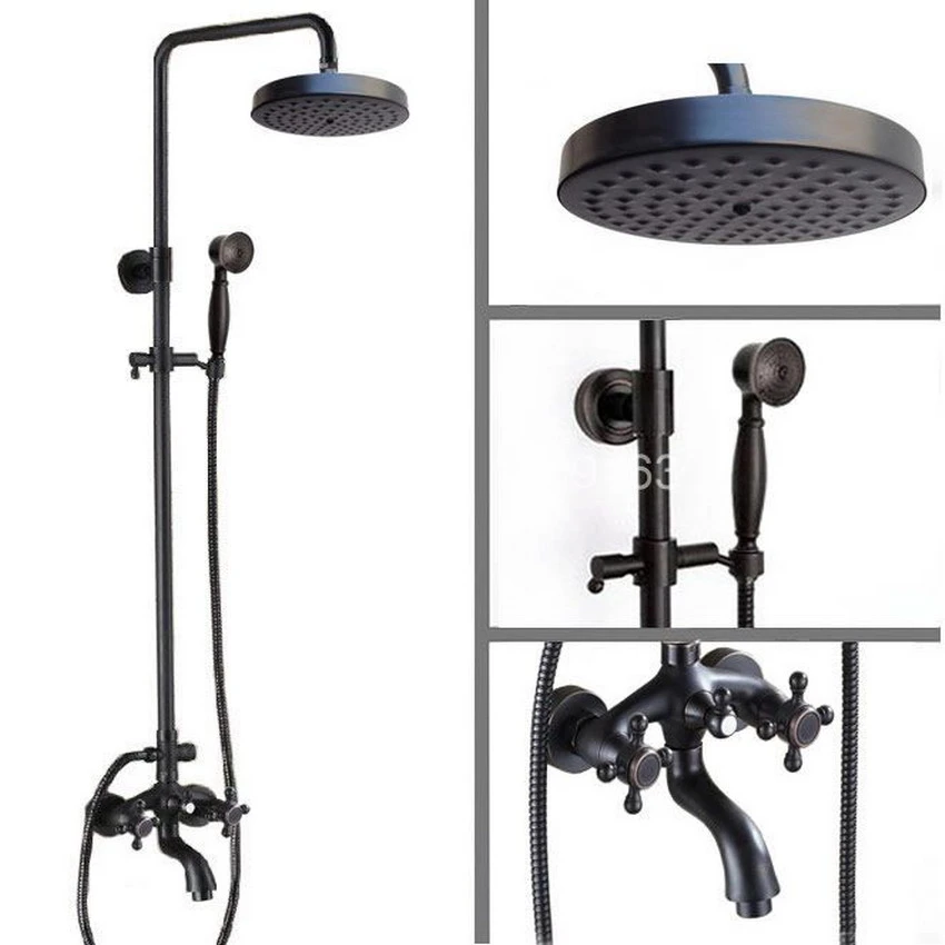 Wall Mounted Black Oil Rubbed Bronze Bathroom Rainfall Shower Faucet Round Shower Head Set Bathtub Tap Two Cross Handle Ars456 Shower Faucets Oil Rubbed Bronzeoil Rubbed Aliexpress