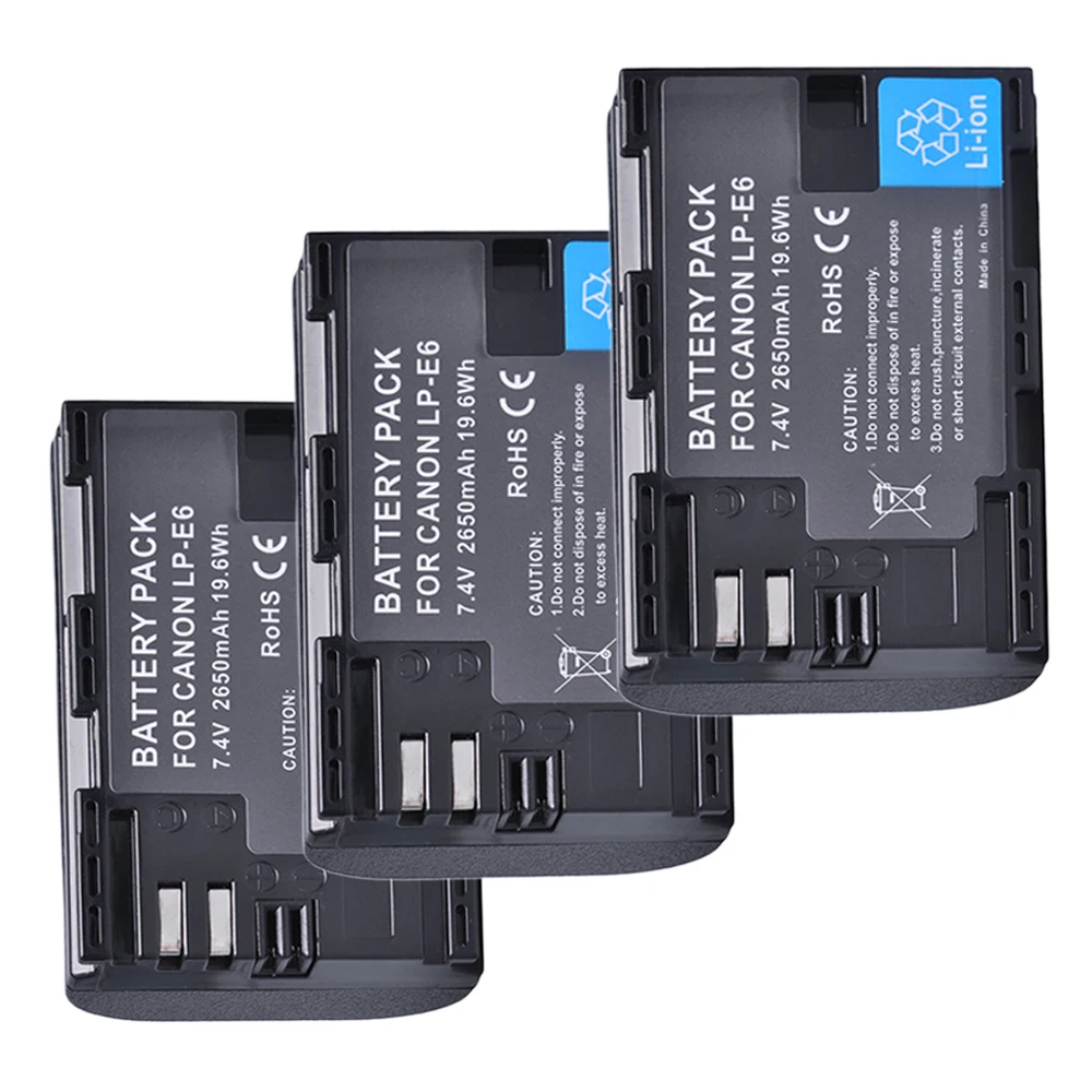 

3Pcs 2650mAh LP-E6 LP E6 LP-E6N Camera Battery for Canon EOS 5DS 5D Mark II Mark III 6D 7D 60D 60Da 70D 80D DSLR EOS 5DSR Camera