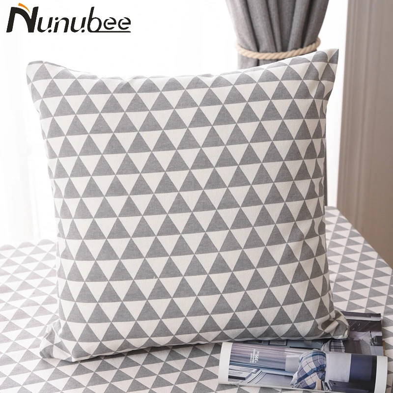 Nunubee White Decorative Cushion Cover Geometric Grey Throw
