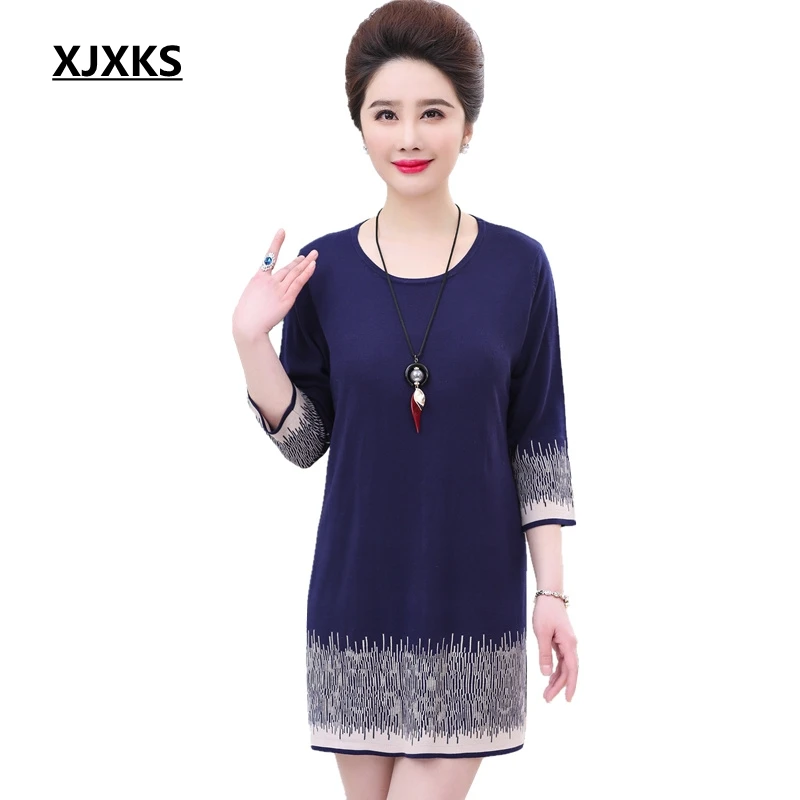 

XJXKS Plus Size Women Long Sweater Spring 2019 New Thin Sweaters Modis Large Size Pullover 7/10 Sleeve Breathable Womensweater
