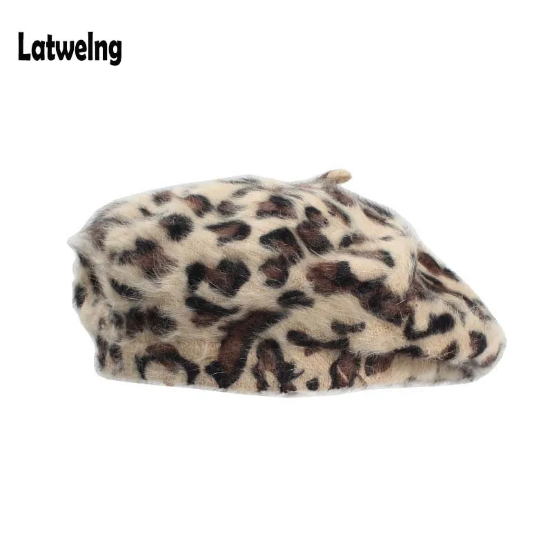 

2018 Autumn Winter Leopard Rabbit Fur Berets New Fashion Fur Caps Hats High Quality Ladies Painter Hat Gift Cap Wholesale