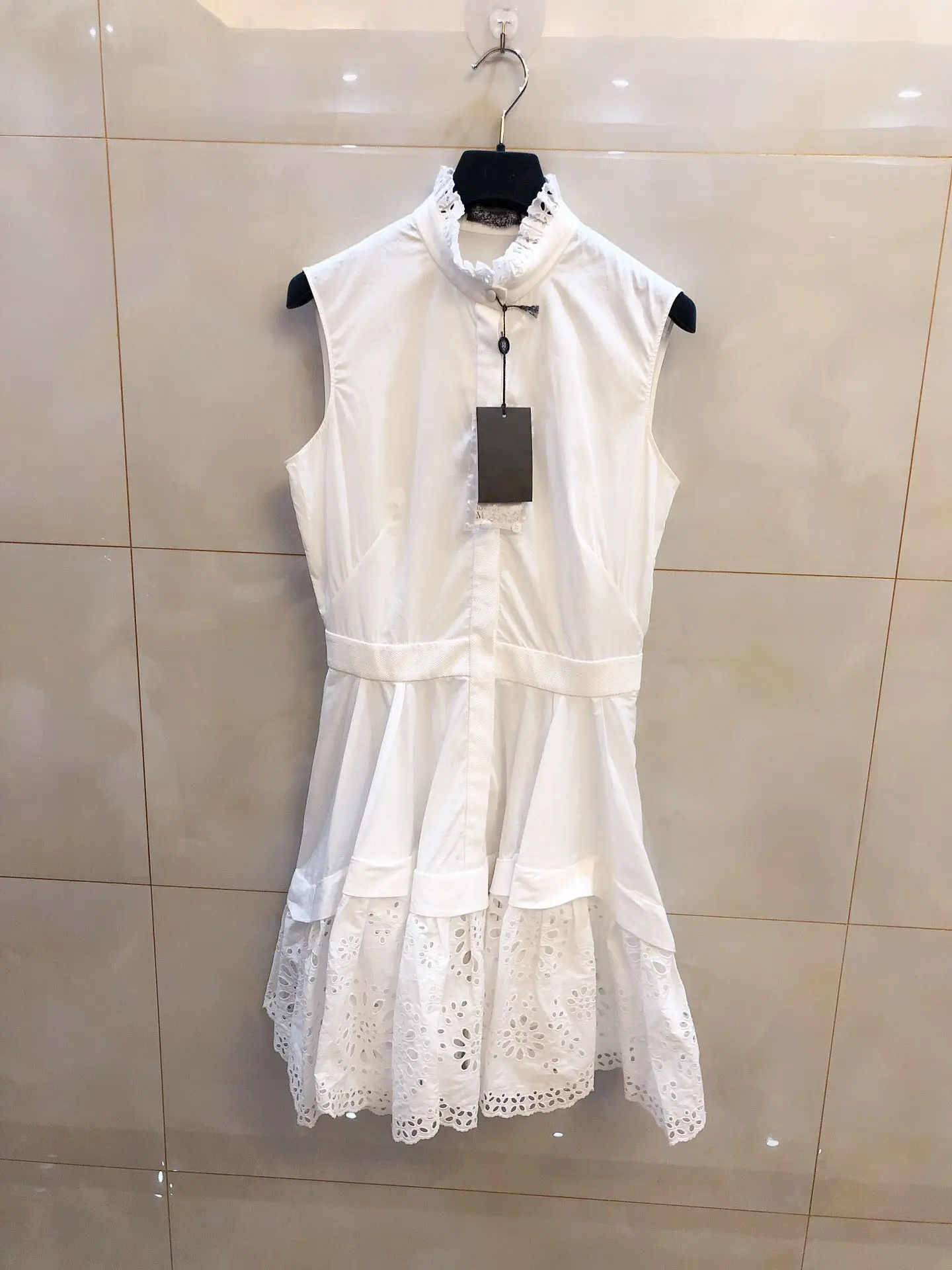 

2019 New High Collar Stitching Openwork Sleeveless Luxury Dresses for Women Freeshipping