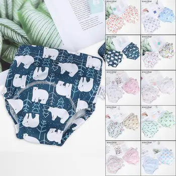 

2PCS/Lot Reusable Washable Cotton Gauze Baby Diaper Mixed-Layer Cartoon Print Baby Newborn Infant Training Nappies Panties