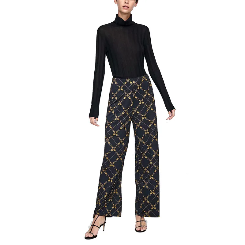 

ZA 2019 autumn new female print ankle-length pants casual women pants
