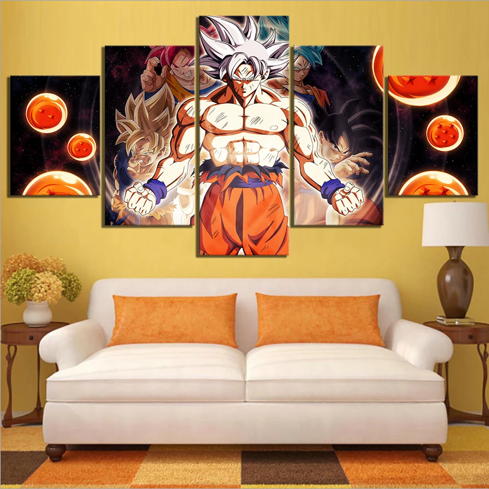 

5 Piece Animation Goku Dragon Ball Canvas Printed Wall Pictures Home Decor For Living Room Dragon Ball Poster Canvas Wholesale