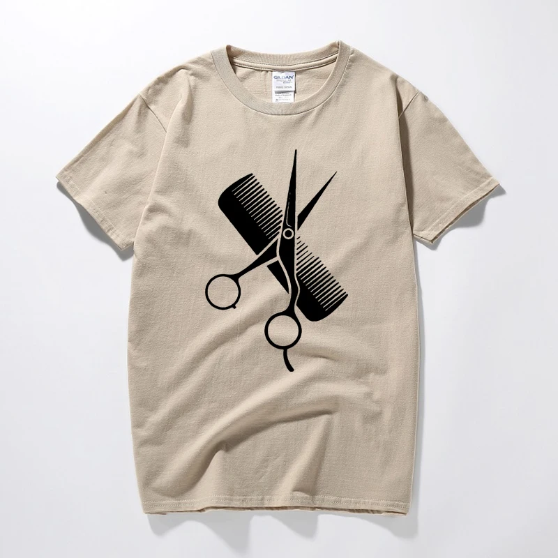 RAEEK Hip-Hop Simple Splicing Tee Tops Shirt Short Sleeve Men Gift Hairdresser Stylist Scissors Comb O-Neck T Shirts - Цвет: Хаки