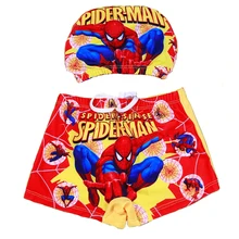 Детский купальник в Стиле Человека-паука шапочка для плавания с рисунками плавки для мальчиков детский купальный костюм с шапочкой купальный костюм с человеком-пауком красные шорты