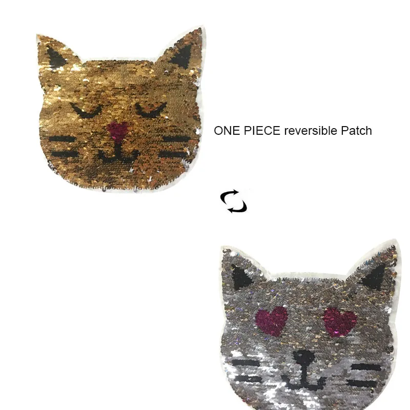 

2019 New Cat Reversible Change Color Sequins Sew On Patches For Clothes DIY Patch Applique Bag Clothing Coat Jeans Craft