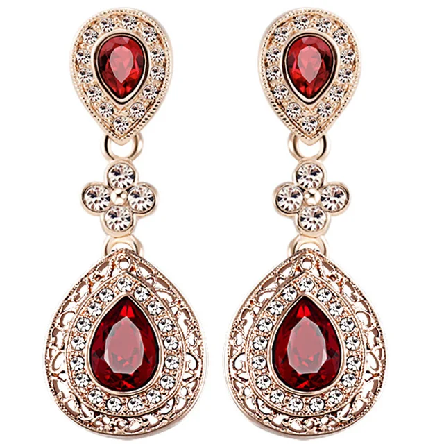 Rlessly Beautiful Earrings Long Design Ruby Stud Earring Rose Rlessly Beautiful Earrings Long Design Ruby Stud Earring Rose Gold Cutout Zirconium Diamond Female