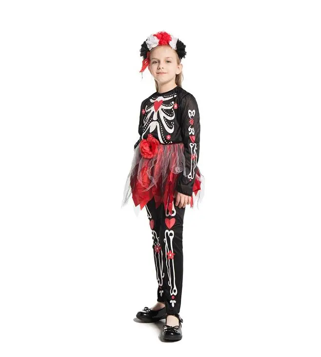 

Halloween Party Children Kids Cosplay Witch Costume For Girls Skeleton Costume Mexican day of the dead Costume