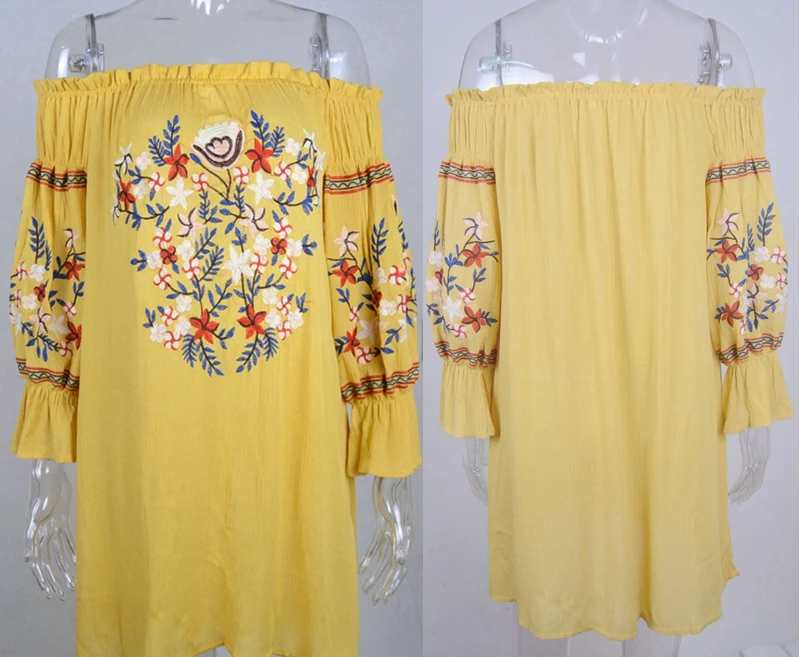 Vintage Floral Embroidery Women Dress 2017 Summer Boho Long Sleeve Sexy Slash Neck (7)