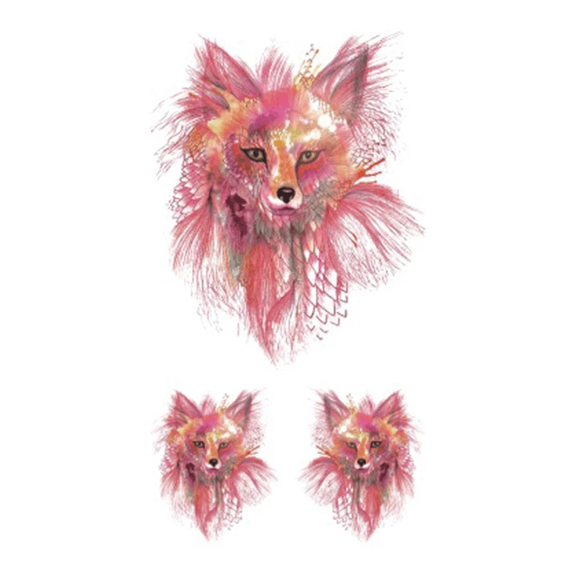 

NEW Hot Design Temporary Tattoo for Adult Waterproof Tatoo Sticker Body Art Color Pencil Hand Painted Fox Fake Tattoo Man Woman