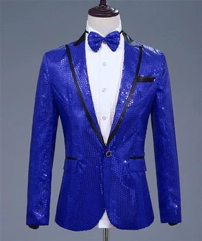 

2019 Newest Arrival Sequined Men's Suit Jacket for the Show Coat Long Sleeve Peaked Collar Men Blazer for Party Groom