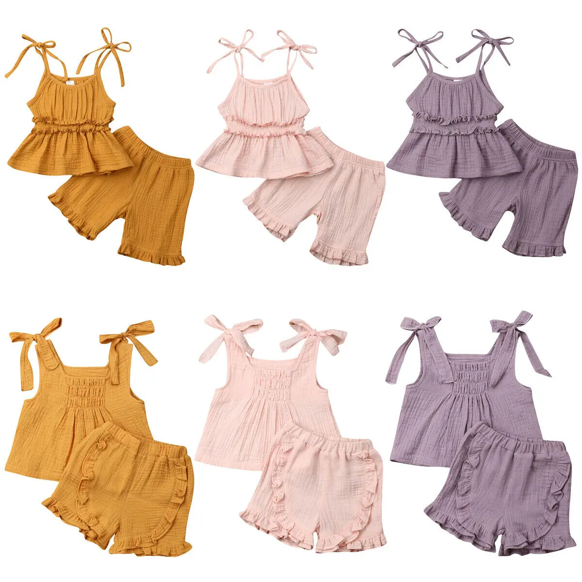 

1-6T Baby Kids Girls Summer Outfits Babies Girl Cotton & Linen Clothes Vest Tops+Shorts Outfits Set