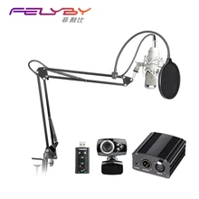 Professionnel microphone à condensateur BM 800 audio studio d’enregistrement microphone 48 v alimentation fantôme Usb carte son chat vidéo