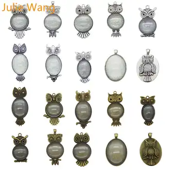 

Julie Wang 8 Sets Randomly Send Assorted Owl Bird Setting Tray Blank Pendant With Glass Cover Cabochon Charms Jewelry Making