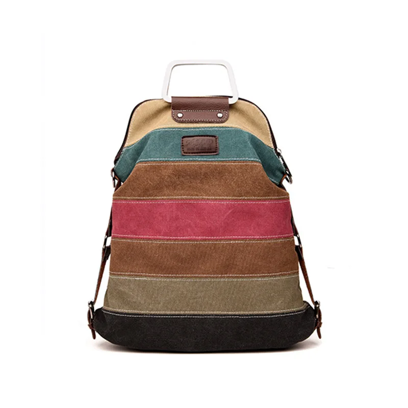 

Shoulder Bags Three-Use Canvas Female Color Bar Stitching Popular