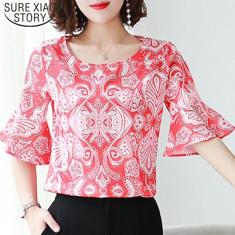 

2019 Summer Blouse for Women Print Chiffon Blouse Women Blouse Women Clothes Short Sleeve 3XL 4XL Plus Size Women Tops 4546 50