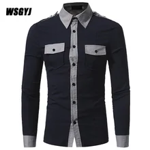 Camisa Social Masculina 2017 Fashion Brand Men’S Double Pocket Badges Male Long-Sleeved Shirt Casual Slim Camisa Social M-XXXL