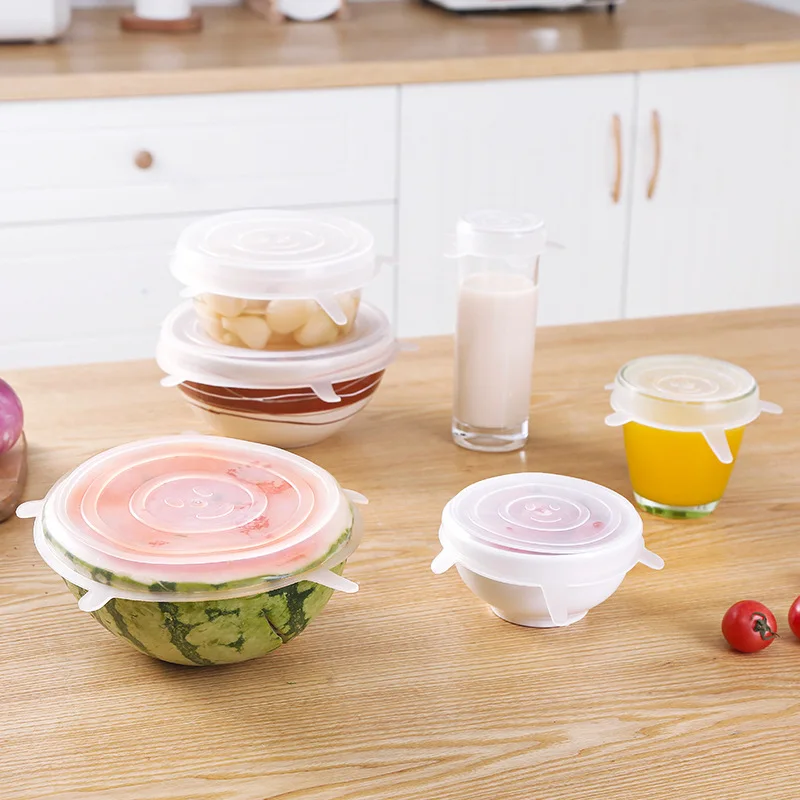 

6pcs/set White Multifunctional Silicone Suction Covers Cooking Pan Spill Lids Durable Microwave Kitchen Pan Bowl Stopper Covers