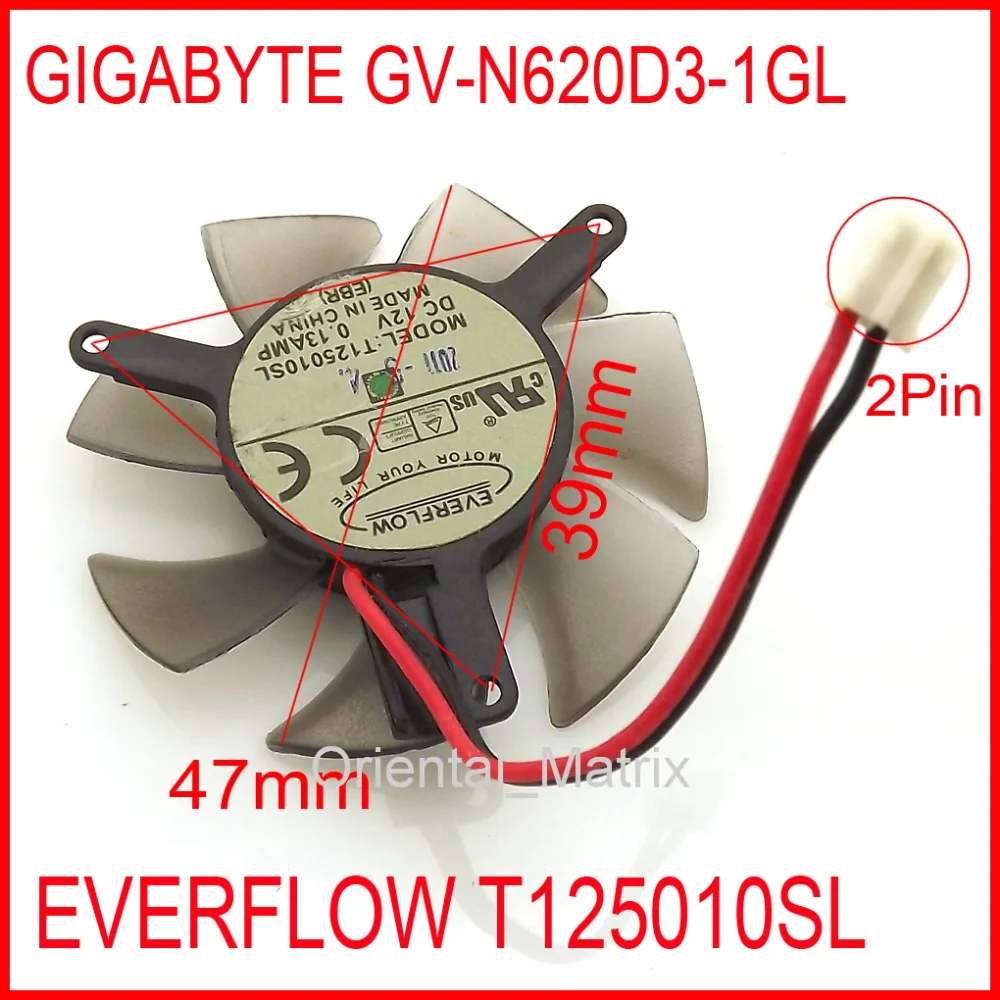T125010SL 47 мм 39x39x39 12 В 0.13A 2Pin для Gigabyte GV N620D3 1GL охлаждающий вентилятор графической