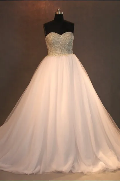 

SF-17 Sweetheart A-line Beading allover bodice part Tulle Fabric Floor-Length Wedding Dress 2016