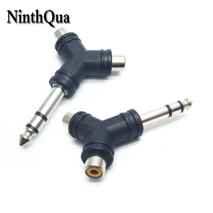 

1pcs 6.5mm / 6.35mm Stereo Male Plug to RCA Female jack 2 in 1 Audio Plugs Socket AV Microphone Converter Adapter Connector