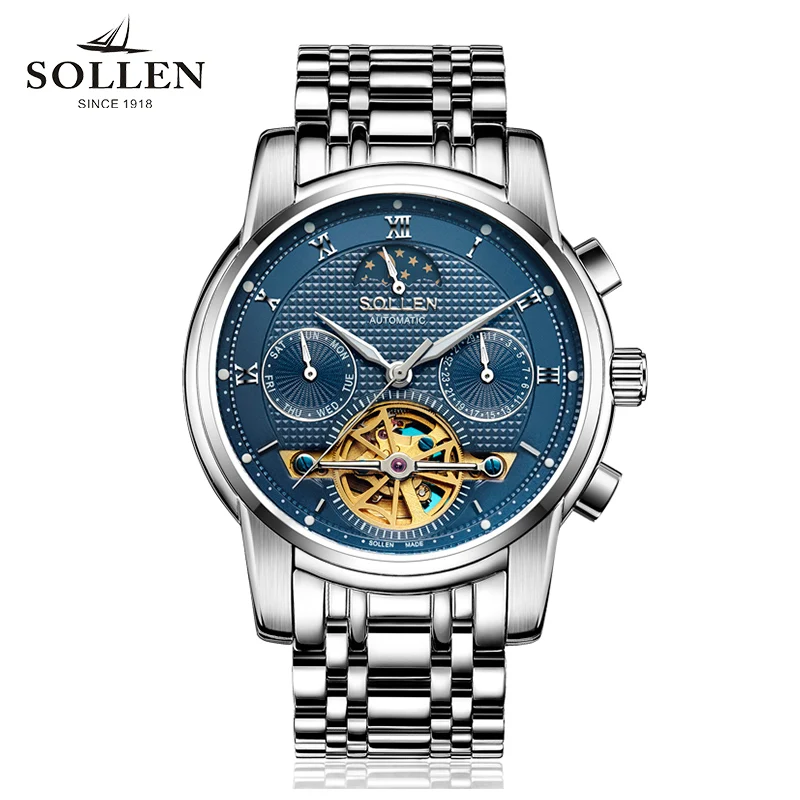 

2018 Solon automatic tourbillon mechanical watch hollow watch men's waterproof luminous multi-function male watch