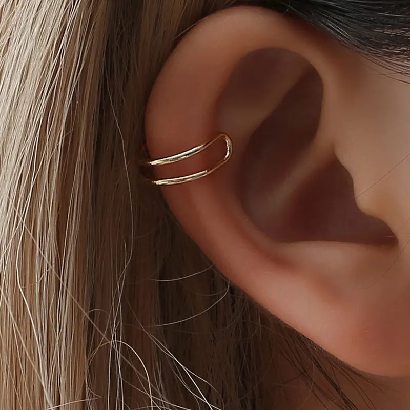 

Fashion Simple Metal Leaves Double C-shaped Single Ear Clip Earless Earrings Black Gold Silver Color Jewelry 2018 New Gift