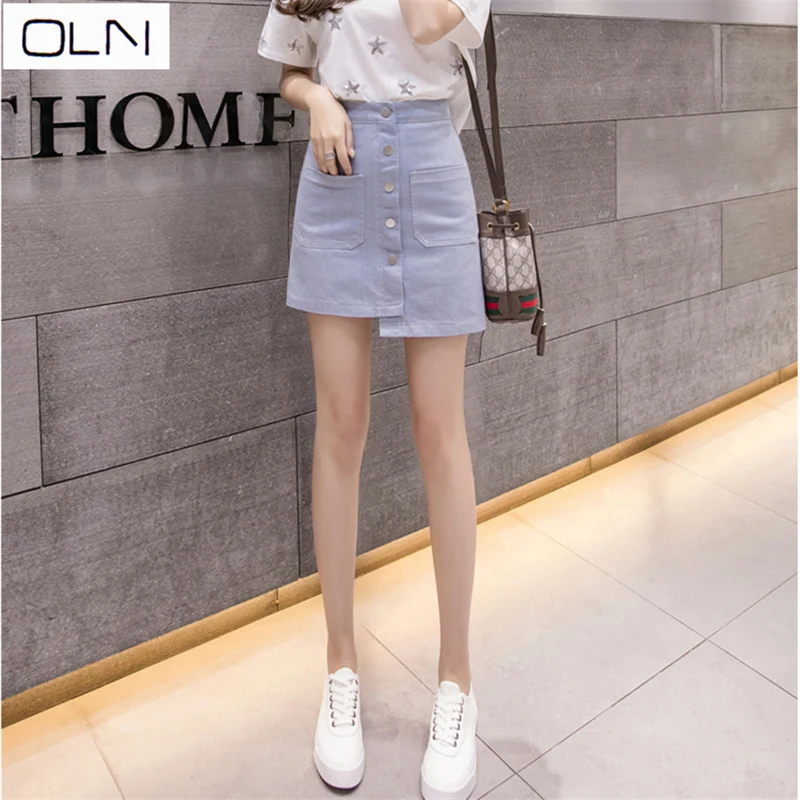 Skirt New Korean OLN high waist A-line skirt female retro button Hong Kong flavor wind bag hip skirt Skirt New Korean OLN high waist A-line skirt female retro button Hong Kong flavor wind bag hip skirt