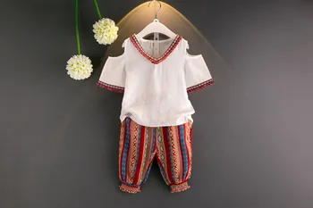 

Girl Clothing Fashion Girl Short Sleeve Floral Clothes Top+Pants 2 pcs Kids Chiffon Clothing Summer Child Outfits Sets