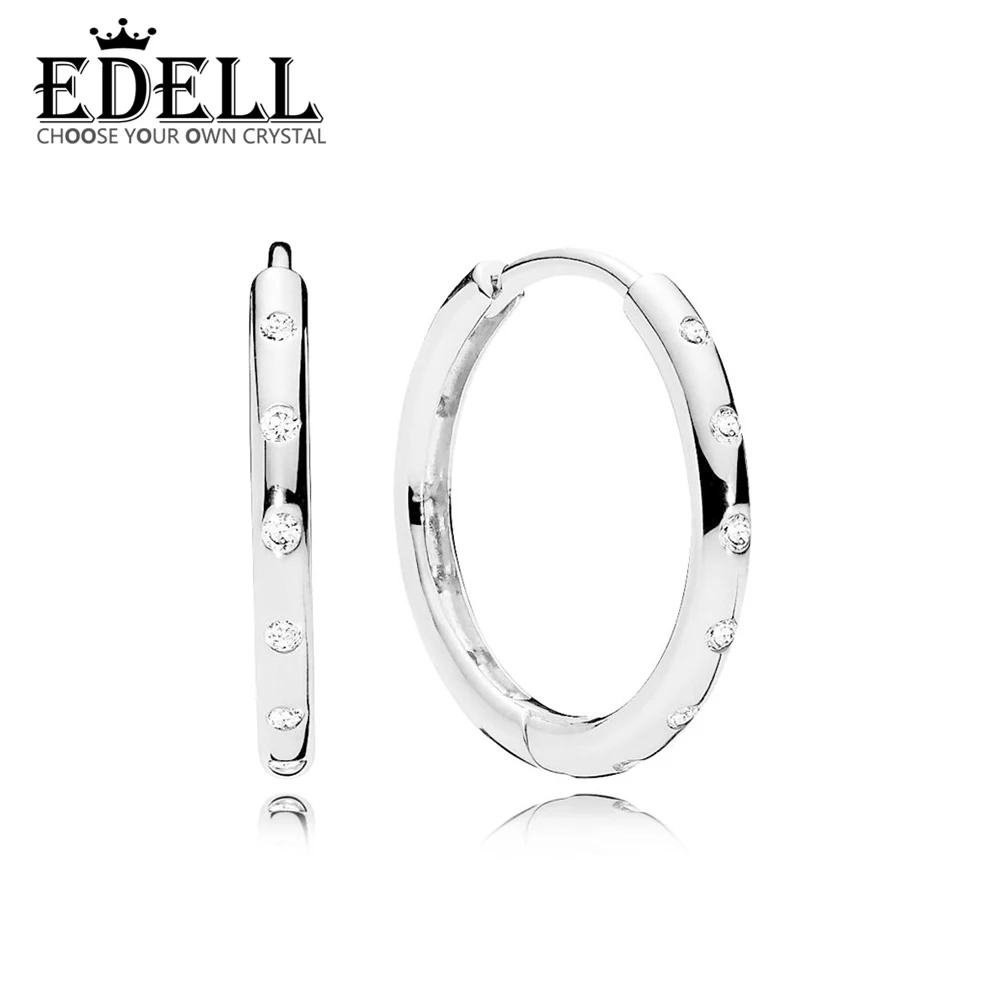 

EDELL 100% Sterling silver 1:1 Glamour 296244CZ DROPLETS EARRING HOOPS Original Women wedding Fashion Jewelry 2018