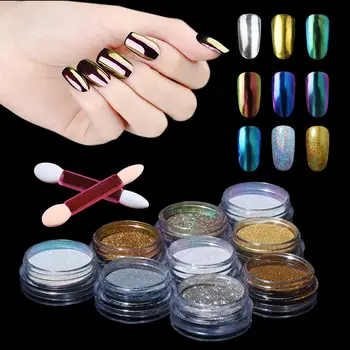 

Belen Metallic Mirror Effect Holographic Chrome Powder Sponge Stick Nail Art 1g Mirror Powder Bling Pigment for Nail Art