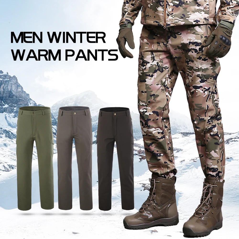 Men Outdoor Sports Windproof Pants Fleece Lined Winter Hiking Pants